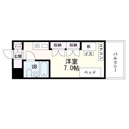 フレンデル八木山(ワンルーム/2階)の間取り写真