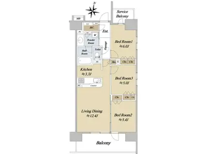 シティテラス今福鶴見(3LDK/5階)の間取り写真