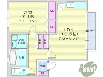 ウィルモアB館(1LDK/1階)の間取り写真