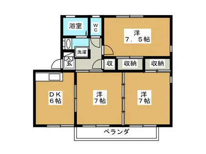 パティオ塚田A棟(3DK/1階)の間取り写真