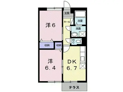 グランドールK.B棟(2DK/1階)の間取り写真