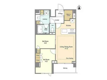 LIBR GRANT 四谷三丁目(2LDK/3階)の間取り写真