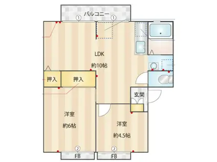サン・リヴィエールA棟(2LDK/1階)の間取り写真