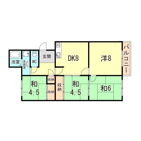 高丘台6号棟(4DK/4階)の間取り写真