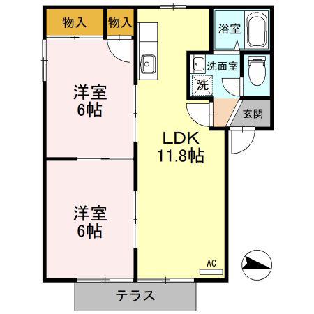 パティオ渕町B棟(2LDK/1階)の間取り写真