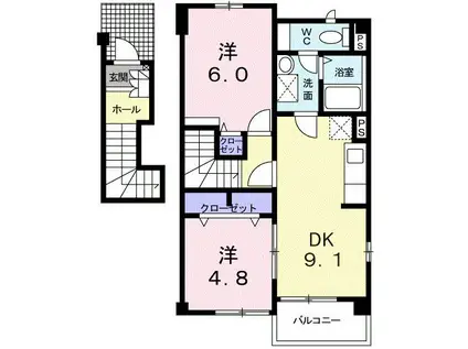メゾン・グレイスB(2DK/2階)の間取り写真