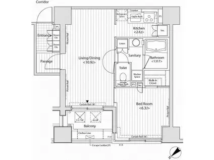 カスタリア目黒かむろ坂旧目黒かむろ坂レジデンシア(1LDK/9階)の間取り写真