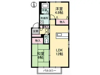 サンハイツB棟(2LDK/2階)の間取り写真