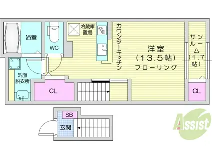 ドミール(ワンルーム/2階)の間取り写真