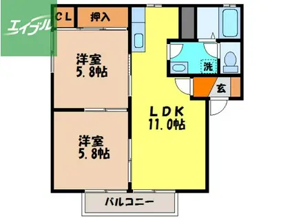 ブリラントメゾン(2LDK/2階)の間取り写真