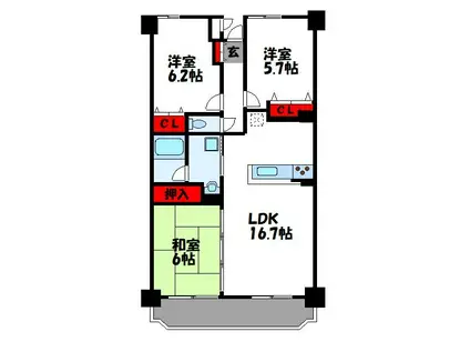 アネシス空港東5番館(3LDK/3階)の間取り写真