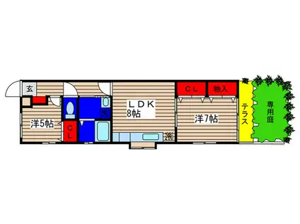 カーサM(2LDK/1階)の間取り写真
