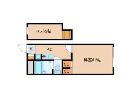 レオパレス 西大寺LR(1K/1階)の間取り写真