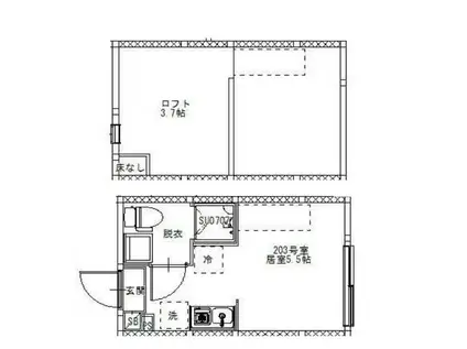 グランピエール平井(ワンルーム/2階)の間取り写真