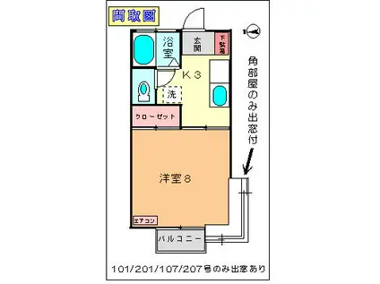 ドミール錦 II号館(1K/2階)の間取り写真