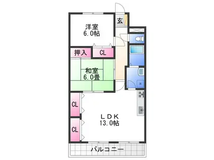 フローラ重根(2LDK/3階)の間取り写真
