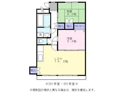 エーデルハイム湖上平(2LDK/2階)の間取り写真
