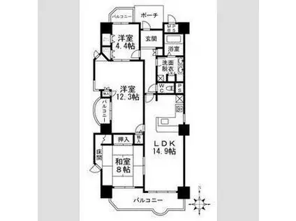 メロデイーハイム緑橋(3LDK/3階)の間取り写真