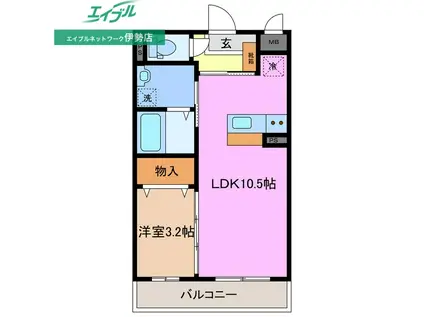 アンジューIX(1LDK/2階)の間取り写真