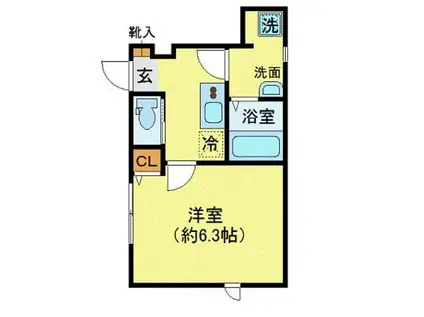 ウィング・ジムコB棟(1K/1階)の間取り写真