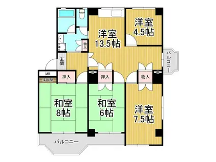 中山五月台24号棟(4LDK/5階)の間取り写真