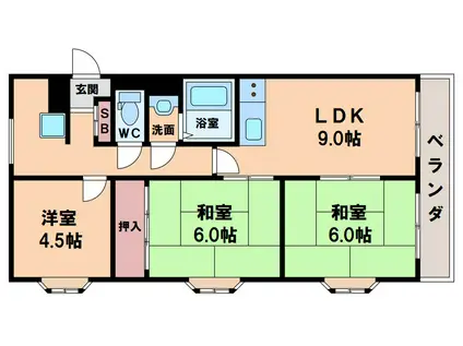 大生ハイツ(3LDK/2階)の間取り写真