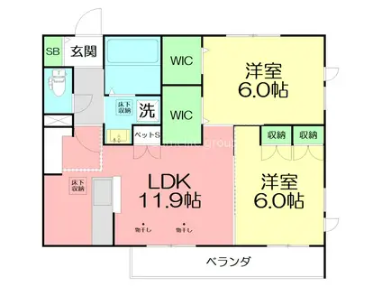 FREESIA(2LDK/1階)の間取り写真