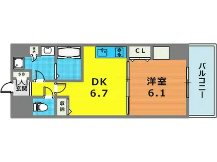 プレジール三ノ宮II(1DK/4階)の間取り写真