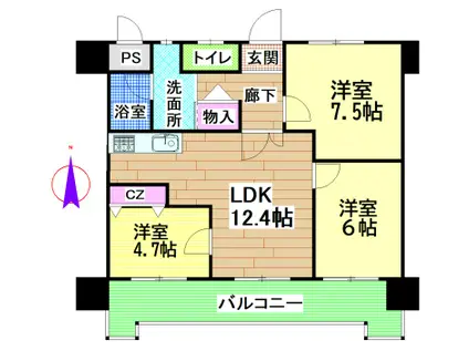 アブニール佐賀駅前壱番館(3LDK/7階)の間取り写真