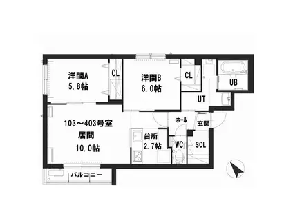 グランメールクラッセ(2LDK/3階)の間取り写真