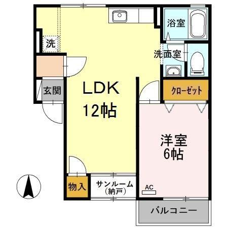 アーバンライフガーデンA棟(1LDK/2階)の間取り写真