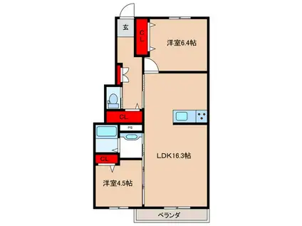 グランディール(2LDK/1階)の間取り写真