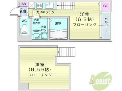 ハーモニーテラス東仙台Ⅴ(ワンルーム/1階)の間取り写真