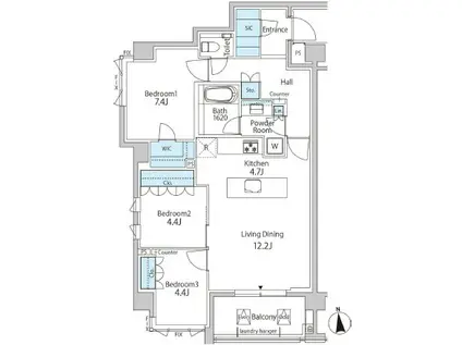 グリーンレジデンス赤坂(3LDK/4階)の間取り写真