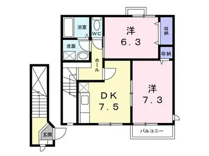 ローレルコート 野洲市小篠原(2DK/2階)の間取り写真