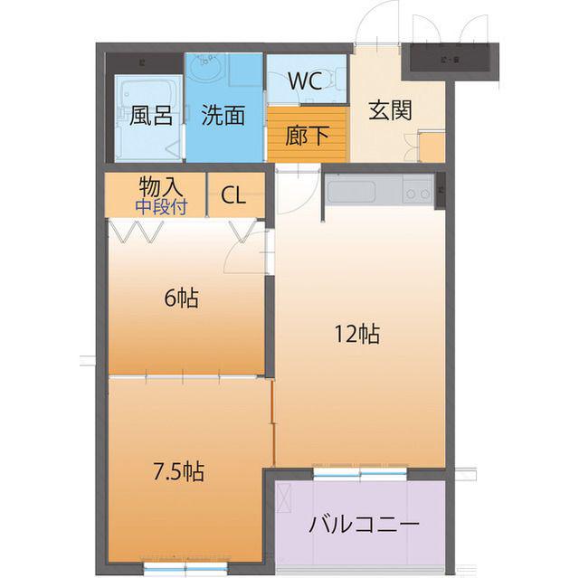 ハートフルマンションTRES(2LDK/2階)の間取り写真