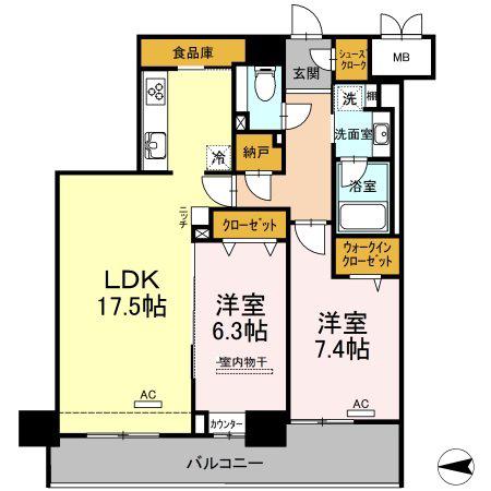 Dプレイス 九品寺(2LDK/10階)の間取り写真