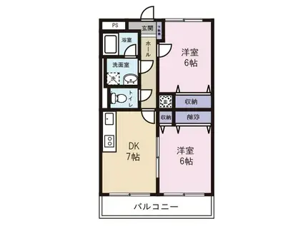 シーダーイースト(2DK/4階)の間取り写真