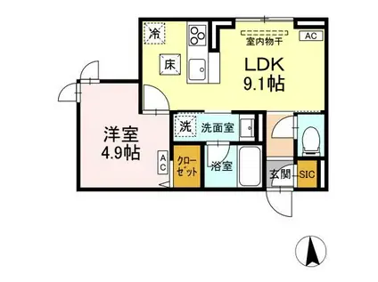 D-ROOM寺町(1LDK/1階)の間取り写真