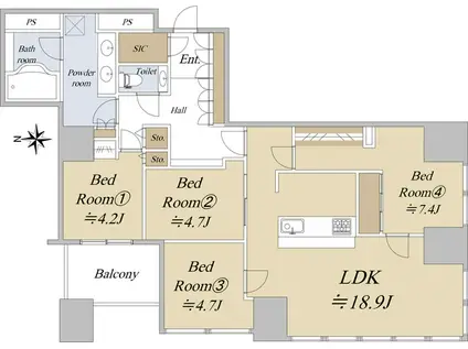 ワールドシティタワーズアクアタワー(4LDK/35階)の間取り写真
