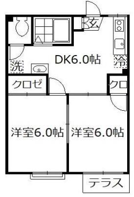 マーベラス一橋(2DK/1階)の間取り写真