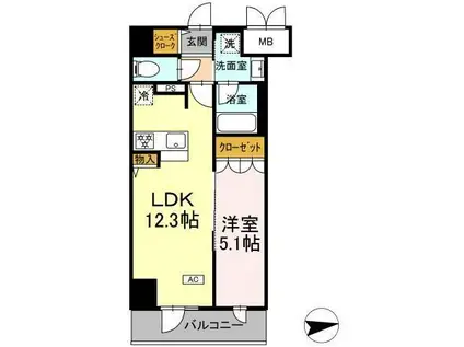 IS二十人町(1LDK/3階)の間取り写真