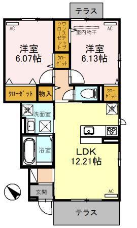 NEWDORF弐番館(2LDK/1階)の間取り写真
