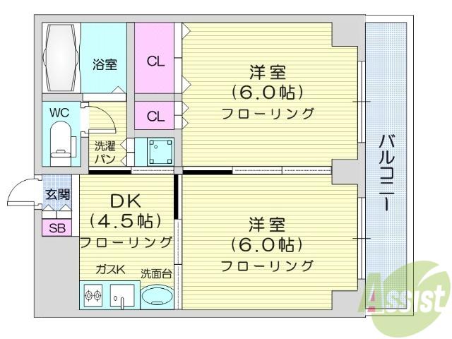 アルデール宮町(2DK/4階)の間取り写真