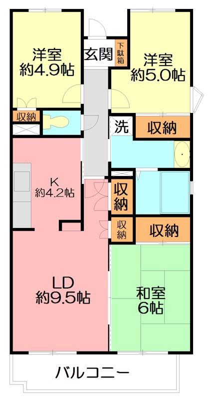 パストラル本厚木(3LDK/4階)の間取り写真