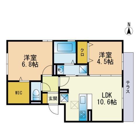 D-ROOM笹山ヒルズ(2LDK/1階)の間取り写真