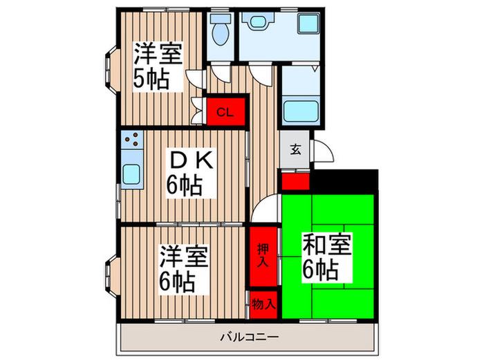 サンライズ根岸台(3DK/1階)の間取り写真