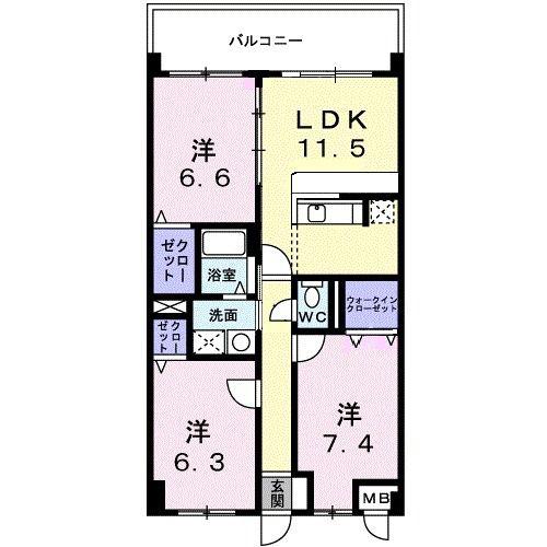 オーブ木太(3LDK/2階)の間取り写真