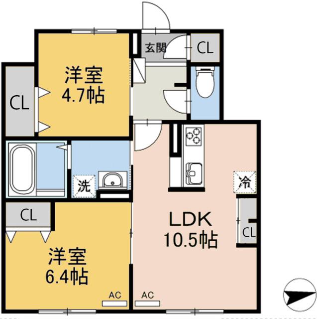 エルキュール A棟(2LDK/1階)の間取り写真