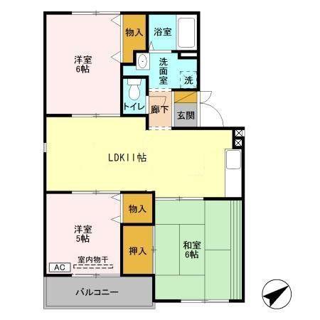 ニュートリヴァンベールユアサ(3LDK/2階)の間取り写真